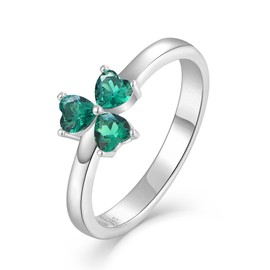 Aprila Women Promise Ring 925 Sterling Silver 3A Cubic Zirconia Green Simulated Emerald Heart Clover Stackable Ring for Women Eternity Engagement Ring,size 5