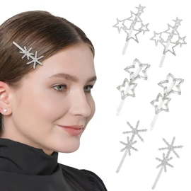VinBee 6Pcs Star Hair Clips Pins Silver Rhinestone Star Hair Barrettes Crystal Rhinestone Hair Clips for Women Girls Hair Styling Accessories Party Wedding