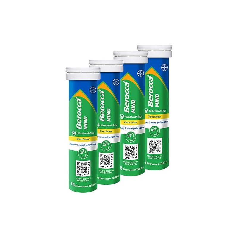 Berocca Mind Effervescent Tablets, Citrus, 15 Tablets x 1 Pack