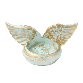 SHIDXIB 1Pcs Angel Wings Candle Holder Green Angel Wings Tealight Candle Holders Resin Votive Candle Holder Prayer Candle Holder Memorial Gifts for Family Desktop Decorative Tree Candles