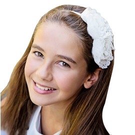 Girls Vintage Chiffon Flower Elastic Headband (Ivory)
