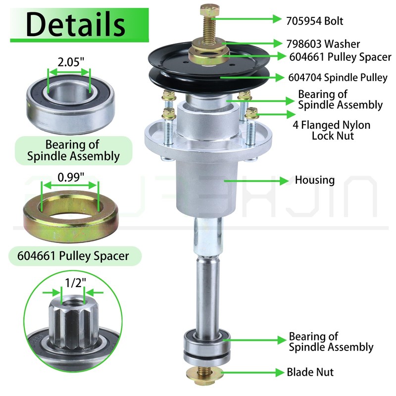 NICHEFLAG 3 Pack 601804 Spindle Assembly with 604704 Pulley 604711