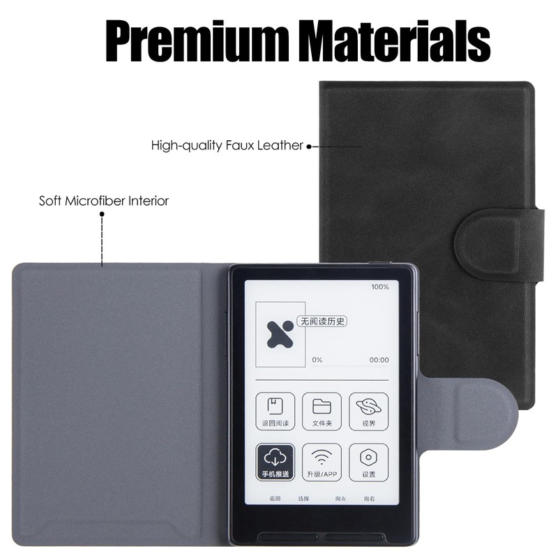 BOZHUORUI Case for 3.7" XTEINK X3,PU Leather Magnetic Cover,Rock Black