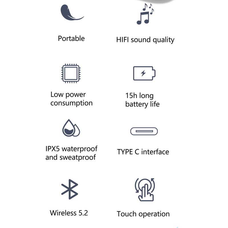 Bluetooth 5.2 Earbuds LED Digital Display Portable HiFi IPX5 Waterproof