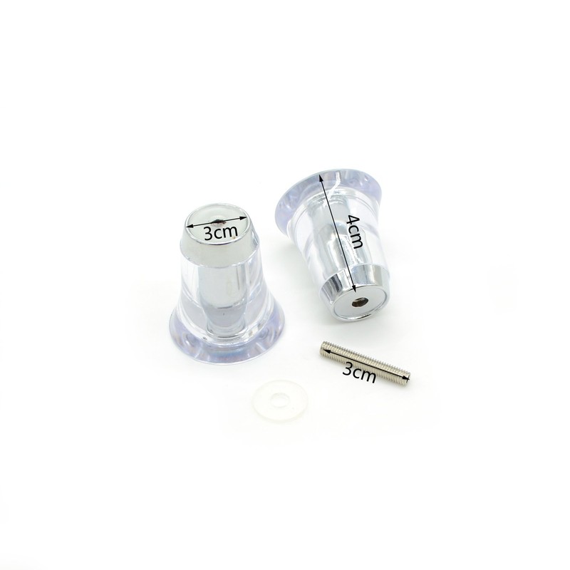 2 Pair x Shower Door Handle/Knob Clear Acryl Cone Shaped
