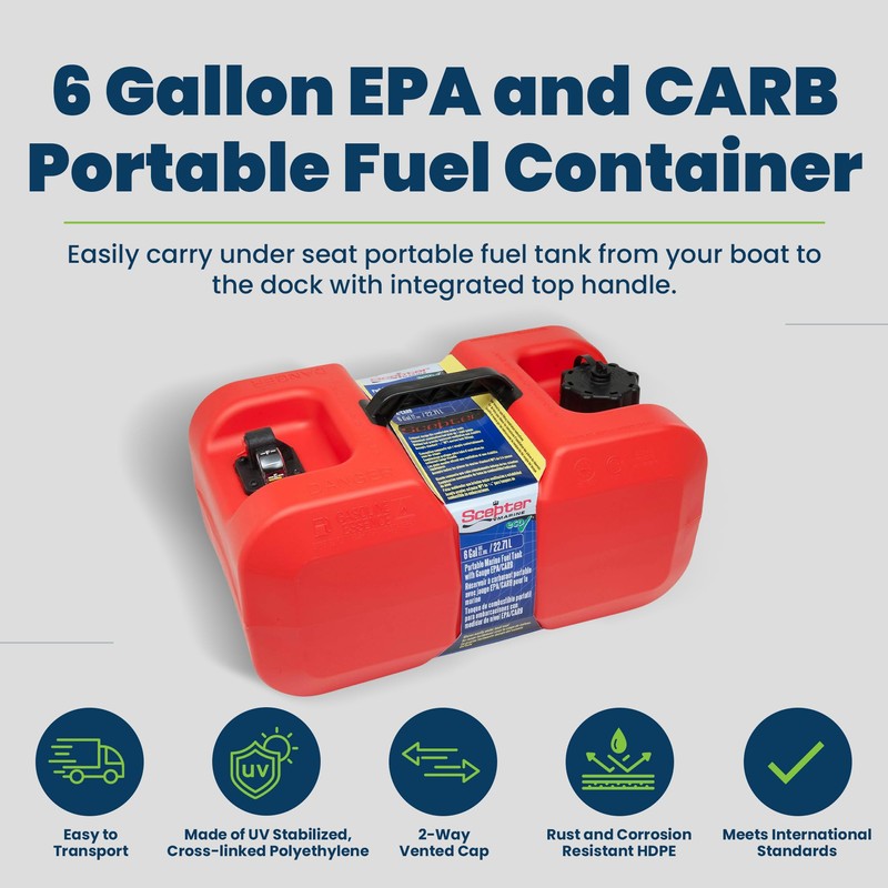 Scepter 6 Gallon Portable Marine Gas Can, Boat Fuel Tank