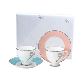 Narumi 95586-20861PAZ Cup and Saucer Set, 7.4 fl oz (210 cc), Blue & Pink, 2 Pattern Set, Stylish, Cute, Cool and Elegant Pattern, Wedding Gift, Gift Box Included, Wrapped