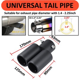 MOCNT Car Exhaust Tailpipe Stainless Steel Exhaust Trim Tailpipe Silencer Exhaust Pipe Universal Exhaust Tip Double Tailpipe Exhaust Tailpipe Straight Black 63 mm