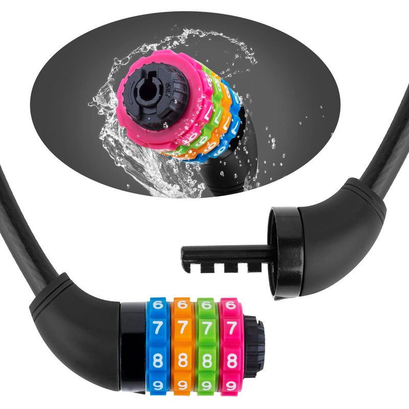 IDEALUX Bike Lock Cable, Bicycle Cable Lock with 4 Digit