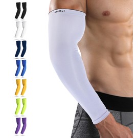 HiRui Arm Compression Sleeves for Men Women Youth Kids, UV Protection 20-30mmHG Support, Great for Running Cycling Basketball Golf Tattoo Cover, Breathable Moisture-Wicking (White, 2X-Large)