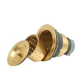 Kitsitchen Gold Kitchen Sink Drain Assembly 3-1/2 Inch，304 Stainless Steel Kitchen Sink Strainer and Stopper/Sealing Lid with Deep Removable Basket for Kitchen