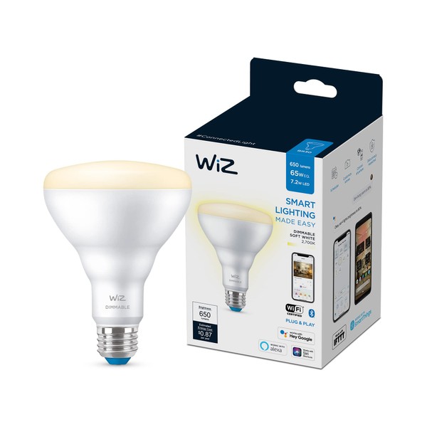 WiZ 65W BR30 Soft White LED Smart Bulb - Pack of 1 - E26- Indoor - Connects to Your Existing Wi-Fi - Control with Voice or App + Activate with Motion - Matter Compatible