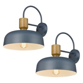 Darkaway Modern Barn Light Fixtures Wall Lamps Sconces with Hammered Metal Shade, Blue Gooseneck Lighting for Outdoor Indoor Patio Porch Lights, 2 Pack