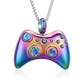 XSMZB Cremation Jewelry Game Controller Urn Necklace for Ashes Stainless Steel Gamepad Memorial Pendant Loved Ones Ashes Holder Keepsake for Men Boy (Colorful)