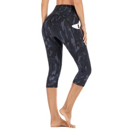 IUGA High Waisted Yoga Pants for Women with Pockets Capri Leggings for Women Workout Leggings Yoga Capris Gray Camo