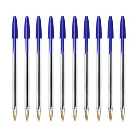SOMCO - Pack Of 10 Blue Biro Ballpoint Pens - Medium Tip - Premium Pen With Ergonomic Design