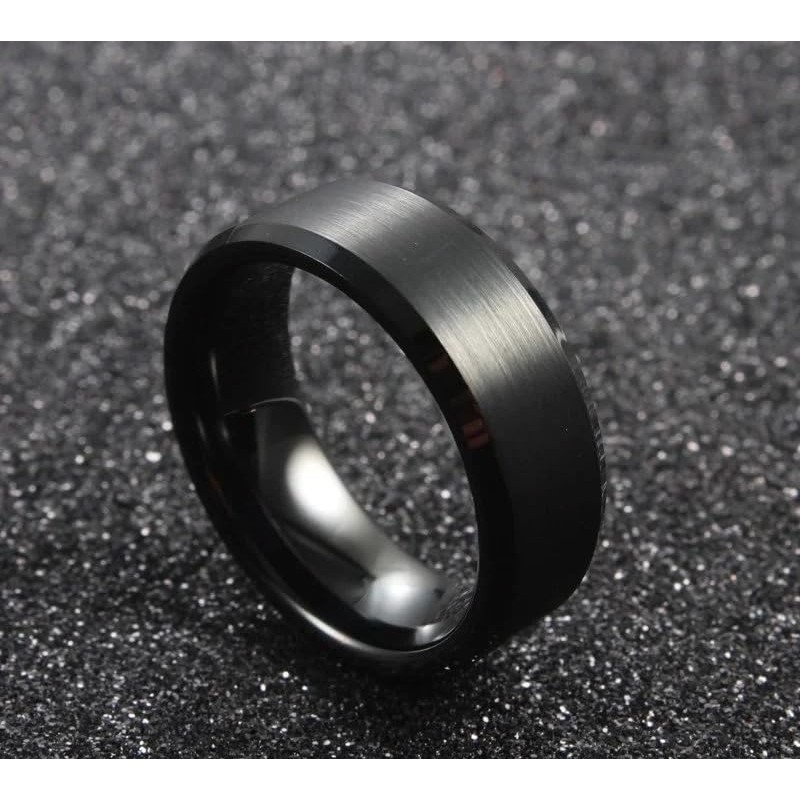 Men's Black Solid Tungsten 8mm Ring Size 6-15 - Hand