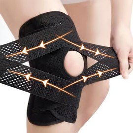 【整体師推奨】 FREE BIRD 膝サポーター しっかり固定 スポーツ 薄手 V字ベルト 膝パッド 蒸れない ランニング 登山 日常生活 左右兼用 (L)