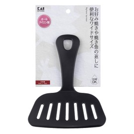 KAI KAI KITCHEN DH8156 Grilled Fish, Okonomiyaki Spatula, Wide, Nylon, Turner, Spatula, Dishwasher Safe, Black, Made in Japan