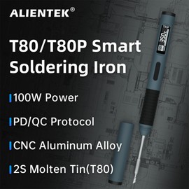 ALIENTEK Soldering Iron Kit, 100W Fast Heating T80/T80P Digital Soldering Iron PD/QC,Type-C Portable Digital OLED Screen Display, Auto Sleep (T80P+C2C+4 type tips+PD 65W)