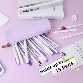 iSuperb Pencil Case Pouch Slim Lightweight Pen Pouch Bag Organizer Aesthetic Small Lovely Stationery Bag Portable Cosmetic Case Zipper Bag (Purple)
