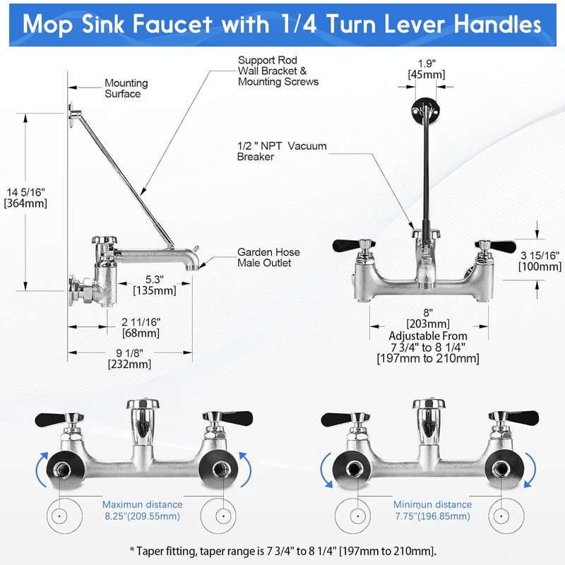 ZKDAUSDO Commercial Mop Sink Faucet Service Sink Faucet with 6-1/2"