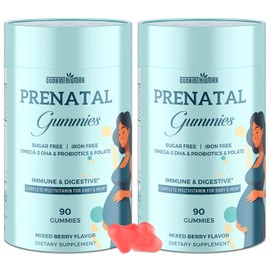 Quorinthiumax Prenatal Gummies Sugar Free 180 Count - Organics Prenatal Vitamins for Women with Folate, DHA & Probiotics - Iron Free Prenatal Vitamin Gummies for Fetal Development, Immune & Digestive