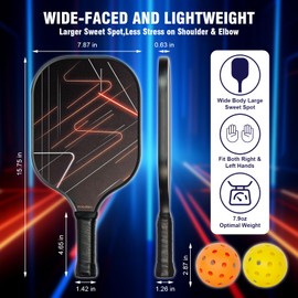 Pickleball Paddles Set of 2 with 4 Indoor/Outdoor Balls & Backpack - Lightweight Fiberglass Surface, Polypropylene Honeycomb Core for Enhanced Control and Power