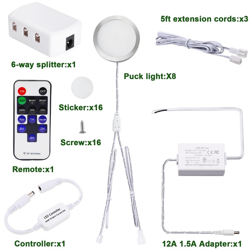 AIBOO Linkable Under Cabinet LED Lighting 12V Dimmable Puck Lights