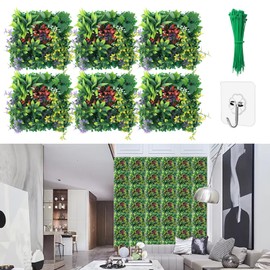 Xinyeu Artificial Plant Wall 10"*10" Boxwood Panel Wall Green Wall Panel Garden Patio Fence Grass OutdoorWaterproof Green Decoration and Landscaping (6, Green + Red)