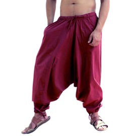 SARJANA HANDICRAFTS Men's Cotton Harem Yoga Baggy Genie Boho Pants (as1, Alpha, one_Size, Regular, Regular, Maroon)