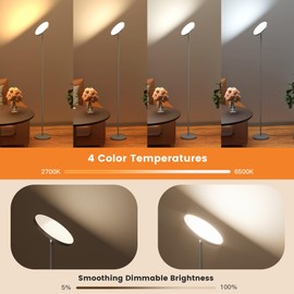 WOWLUMEN Floor Lamp,Bright 36W 3500LM Standing Lamp with Remote, 2700K Soft White to 6500K Cool White Adjustable,Touch Control Dimmable Torchiere Tall Light for Living Room,Bedroom,Office,Sofa(Gray)