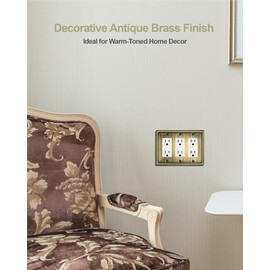 ZILLSEA 1 Pack Triple Decorator Wall Plates, Metal Electrical Outlet Covers for Receptacles, Dimmer Switches, GFCI Outlets, Antique Brass, 6.77''*4.88'', Midisze, 3 Gang