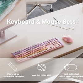 FCPLU x UBOTIE Wireless Keyboard and Mouse Combo with 110 Round Keycaps, Power Switch, and Scissor-Switch Typing Feel – Ideal for Office Use(Pink Gradient)