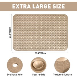 Mofonky Shower Mat Non Slip: 35.4x23.6 Inch Extra Large TPE Shower Mats for Inside - Anti Slip Shower Stall Matt with Drain Hole and Suction Cups for Elderly