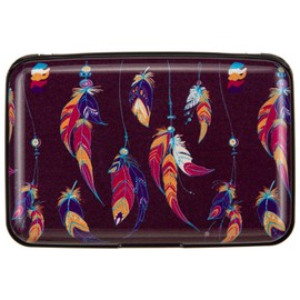 Aluminum Wallet RFID Blocking Slim Metal Credit Card Holder Hard Case (Dream Catcher Feathers)