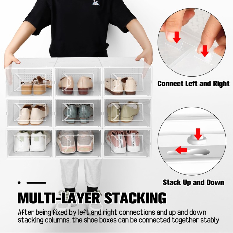 Kuject 15 Pack Shoe Storage Boxes, Large Clear Plastic Stackable