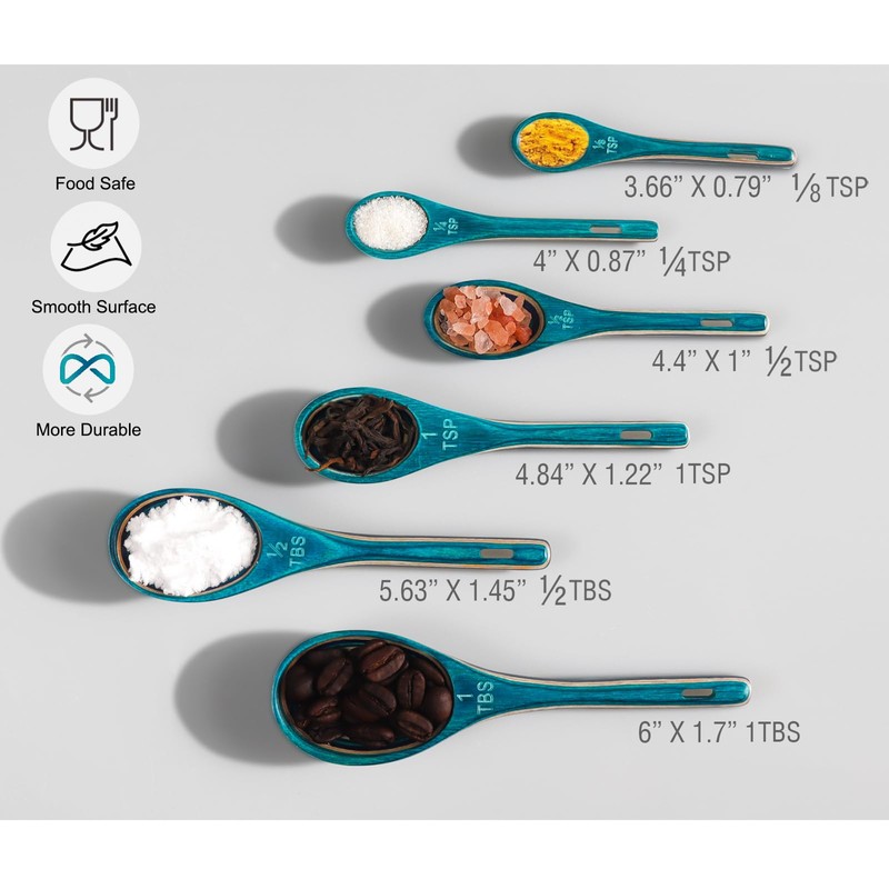 6pcs Measuring Spoons Set, Unique Pakkawood Measuring Spoons Includes 1/8