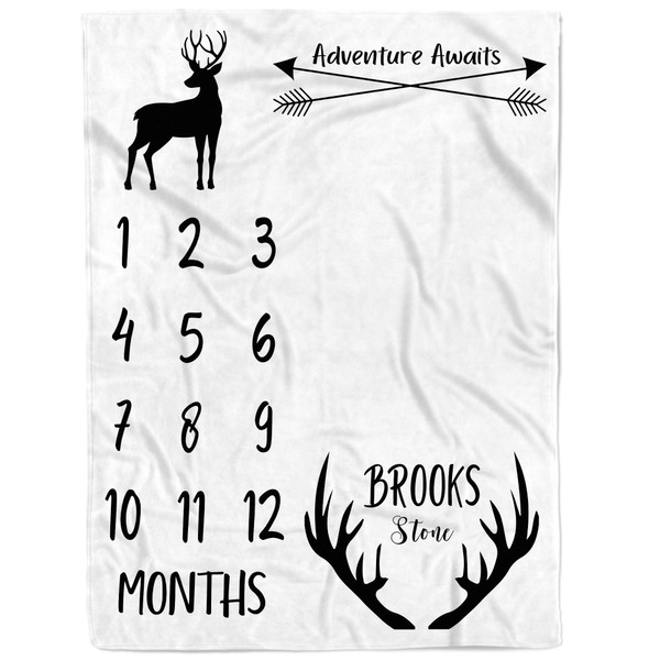 Personalized Deer Baby Milestone Blanket Boys - Custom Sport Monthly