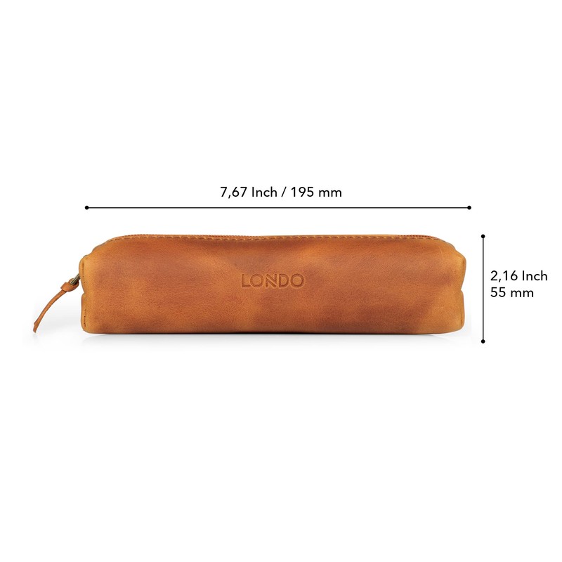 Londo Genuine Leather Zipper Pen, Pencil & Cosmetic Case (Camel)
