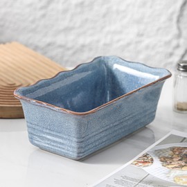 HVH Ceramic Loaf Pan for Baking Bread, Rectangular Baking Bread Loaf Pan, 9 x 5 inch Bread Pan, Bread Baking Pan for Cooking, Wave Series, Farmhouse Style (Wabi sabi)
