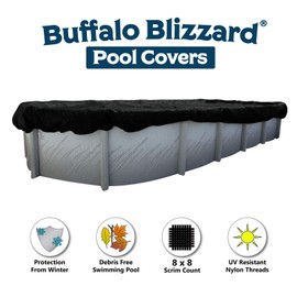 Buffalo Blizzard 16 x 32 ft Oval Above Ground Pool Cover | Blue/Black Reversible Swimming Pool Cover | Deluxe Plus Heavy Duty Winter Pool Cover | UV Protection | Shields Pools from Seasonal Debris