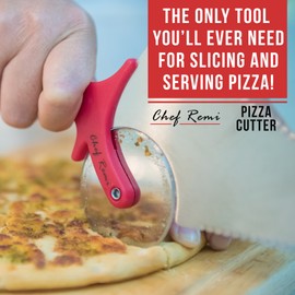 Chef Remi Pizza Cutter | Stainless Steel Pizza Wheel -Serrated Blade and Spatula