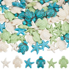 SUNNYCLUE 1 Box 120Pcs 6 Styles Turquoise Sea Turtle Beads Blue Starfish Beads Synthetic Sea Star White Green Tortoise Summer Ocean Beach Loose Spacers for Jewelry Making DIY Bracelet Necklaces