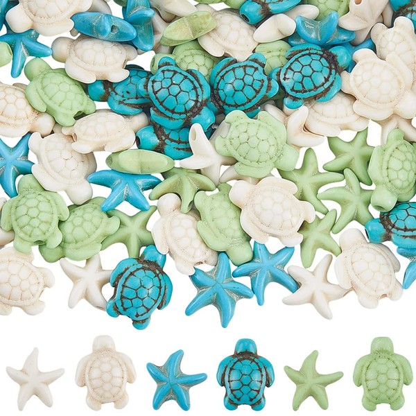 SUNNYCLUE 1 Box 120Pcs 6 Styles Turquoise Sea Turtle Beads