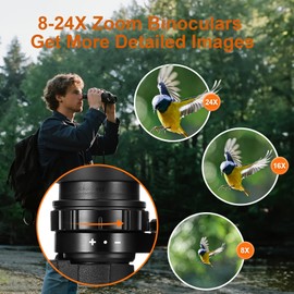 8-24×40 HD Zoom Binoculars for Adults with Upgraded Phone Adapter, Tripod and Tripod Adapter,Clear Low Light Vision at Night Waterproof High Powered Binocular for Bird Watching Travel