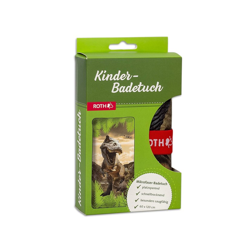 ROTH Kinder-Badetuch - Tyrannosaurus, 60x120 cm, platzsparendes und schnell trocknendes