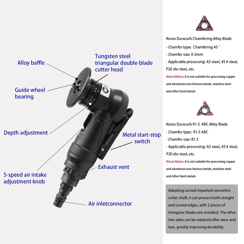 2-in-1 Pneumatic Chamfering Machine, Mini Air Chamfering Tool, Pneumatic Chamfering