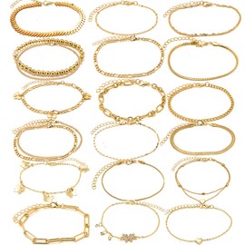 CONGYING 20Pcs Charm Ankle Set For Women Gold Silver Bracelets Bohemian Chain Beach Anklet Bracelet Jewelry Set Friendship Gift (20PCS-GOLD)