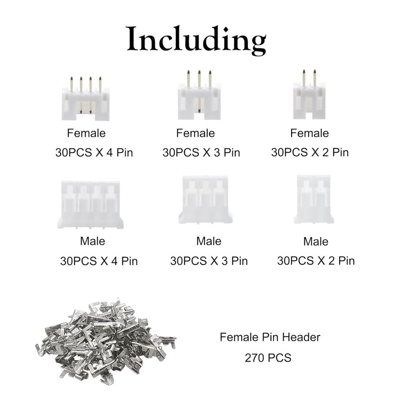 JYCONNECTS JST PH 2.0 mm Plug Kit, 2.0 mm Pitch